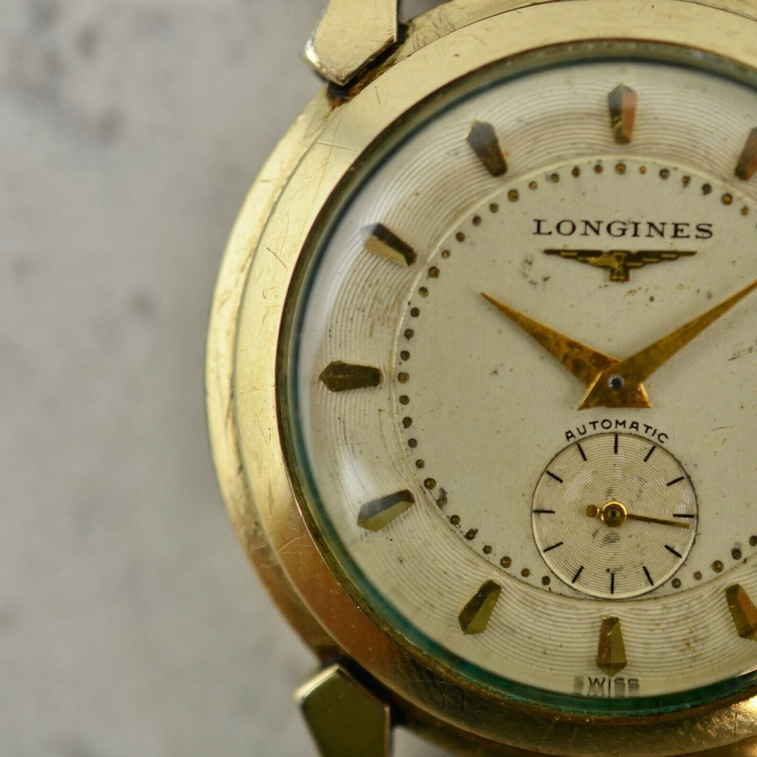 1953年ヴィンテージ ロンジン カラトラバ　ギョーシェ・ダイアル腕時計　参考番号2164-1 10k金張り