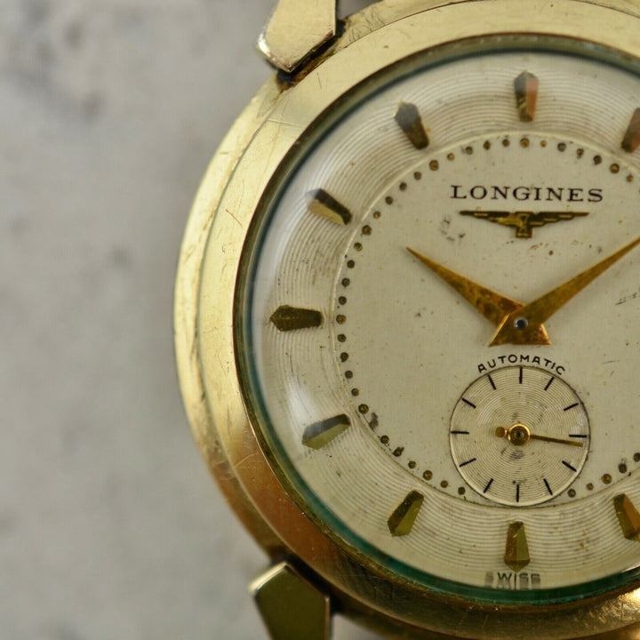 1953年ヴィンテージ ロンジン カラトラバ　ギョーシェ・ダイアル腕時計　参考番号2164-1 10k金張り