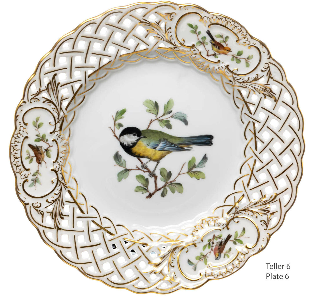 Durchbruchteller Vogel auf Ast Meissen Neuer Ausschnitt 1. Wahl 1850-1924 20,5cm