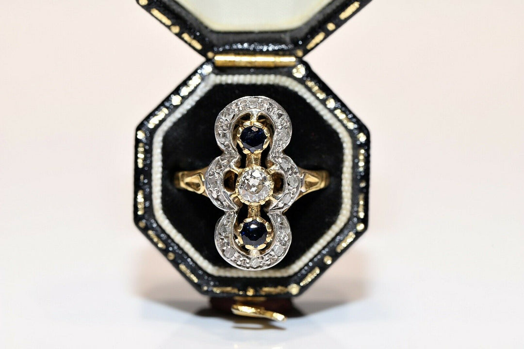 アンティーク ヴィクトリアン 18K ナチュラルダイヤモンド サファイアとローズカットダイヤモンドのリング