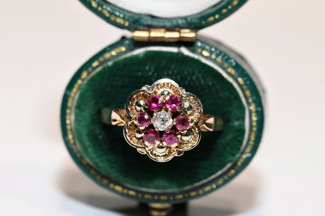 アンティーク 18K ナチュラルダイヤモンドとルビーのヴィクトリアンリング