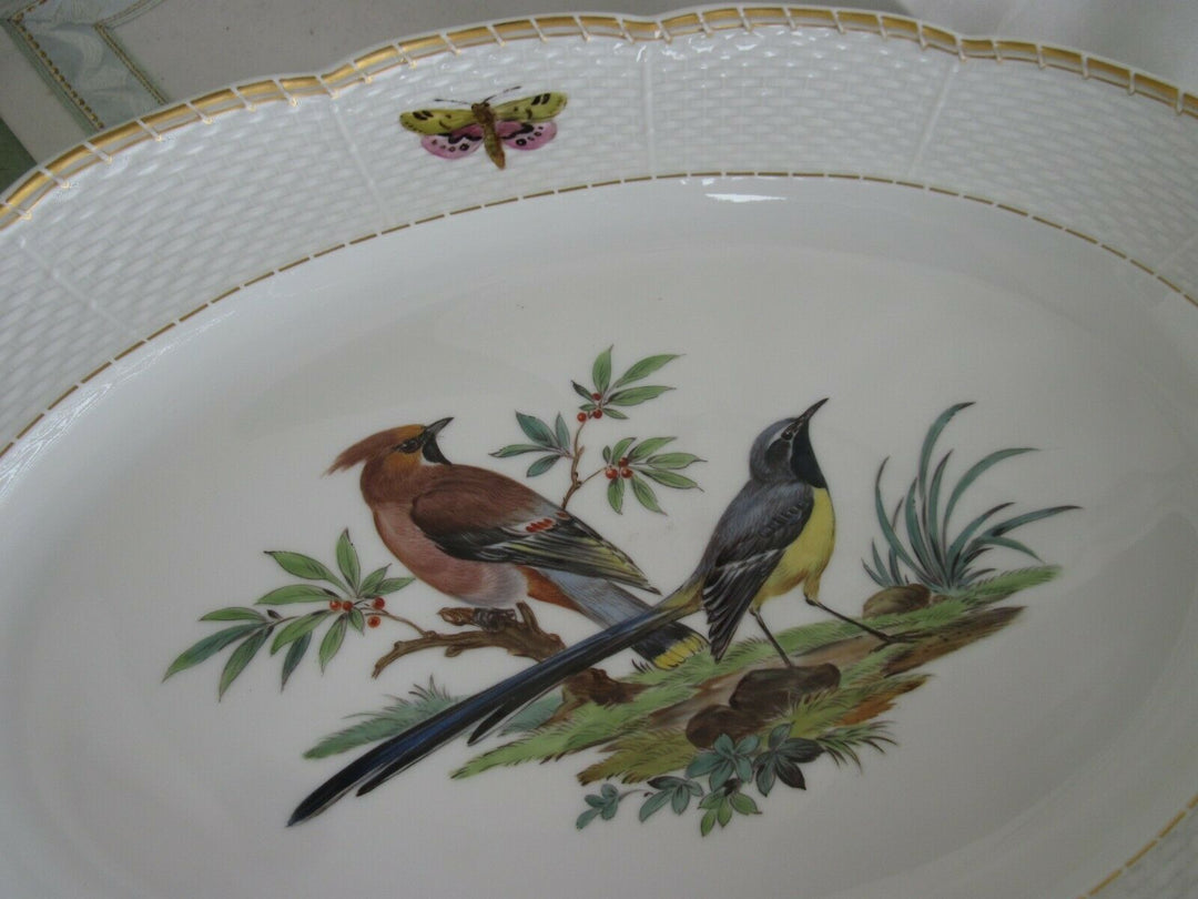 Schöne große Meissen Vorlege-Platte mit Vogel-Dekor und Insekten-Malerei