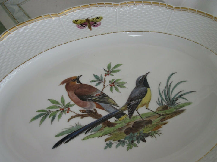 Schöne große Meissen Vorlege-Platte mit Vogel-Dekor und Insekten-Malerei