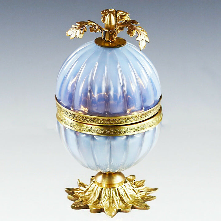 Vintage Italian opaline over mauve art glass Trinket Box ormolu mounts hinged