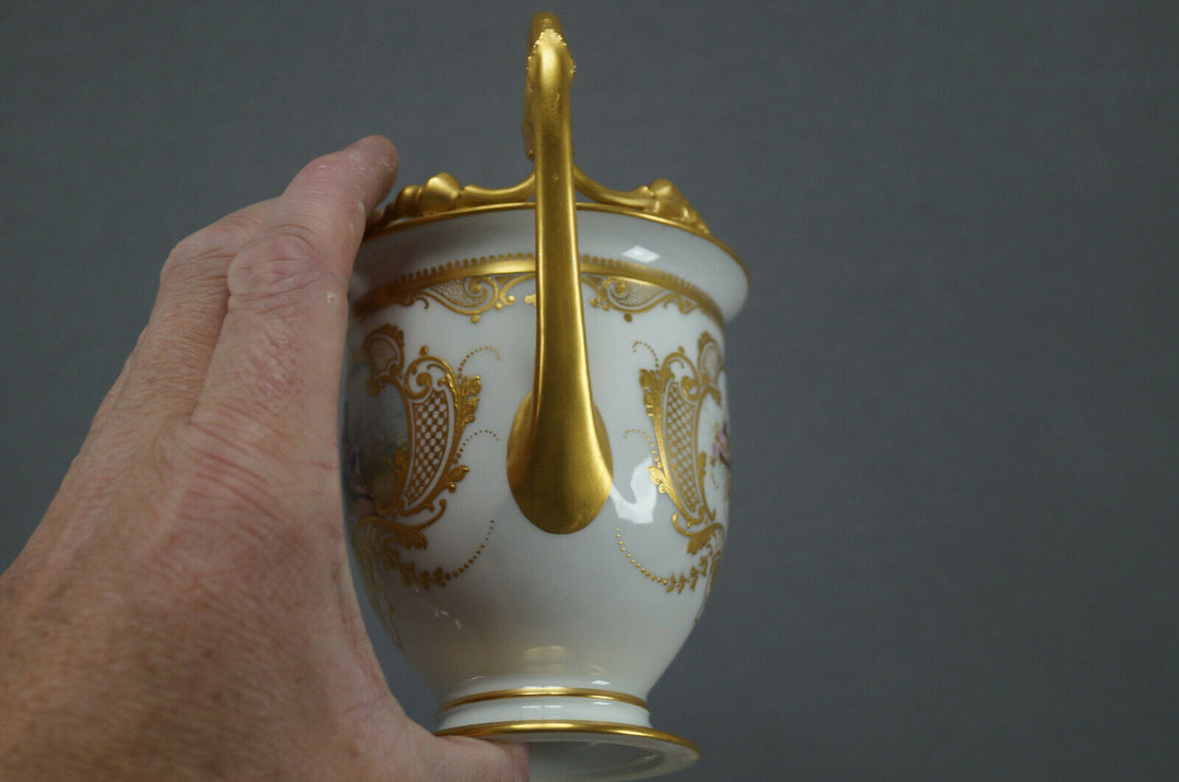 Sevres Hand Painted Courting Couple & Raised Gold Oversized Cup & Saucer C. 1889