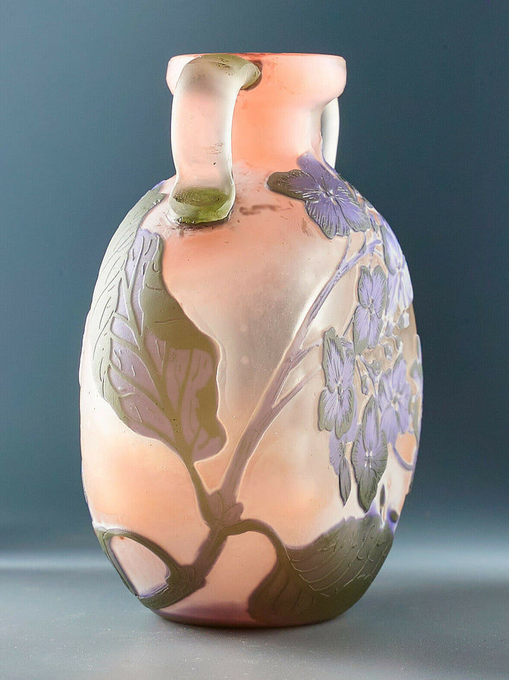 エミールガレ　紫陽花の花が描かれた両耳付きの花瓶