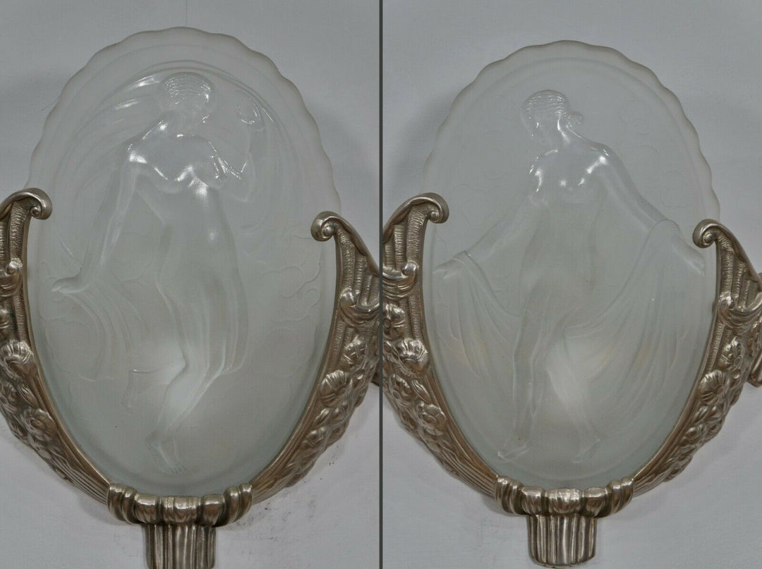 MULLER FRÈRES : pair of French 1930 art deco wall sconces LES MUSES ..... France