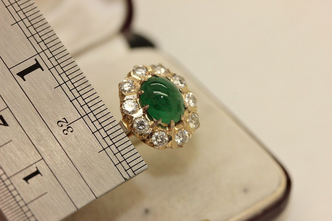 アンティーク オリジナル 18K ナチュラルダイヤモンドとエメラルドのロシアンリング