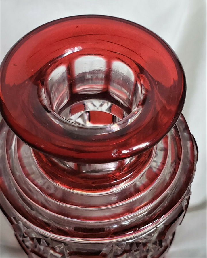 Antique Baccarat Red Cut to Clear Large Crystal Perfume Bottle w/Stopper