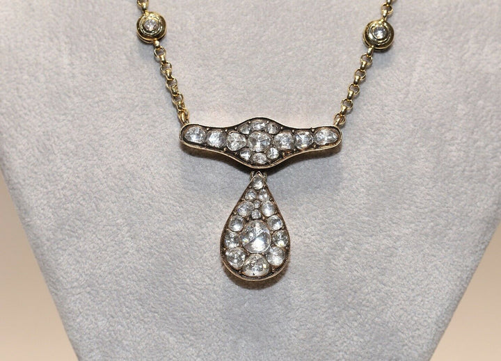 アンティーク ヴィクトリアン 18K 涙のモチーフ ナチュラルダイヤモンドのネックレス
