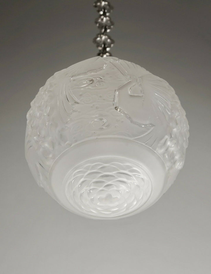 MULLER FRERES : FRENCH ART DECO PENDANT CHANDELIER 1930 peacock lustre
