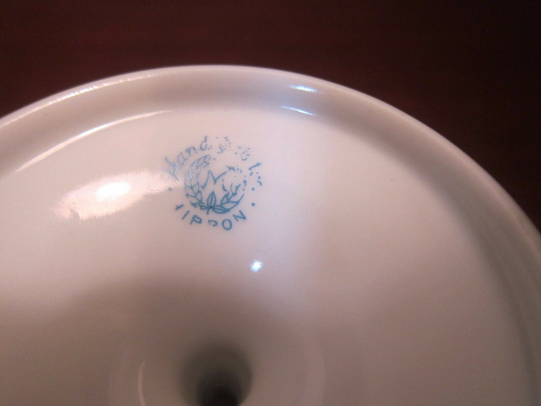 Nippon Hand Painted Moriage Pedestal Bowl Gold Handles 5” Blue Morimura Stamp