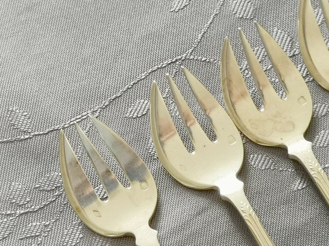 ARGENT MASSIF PUIFORCAT MODERNE FEUILLAGE 7 FOURCHETTES A HUITRES DESSERT