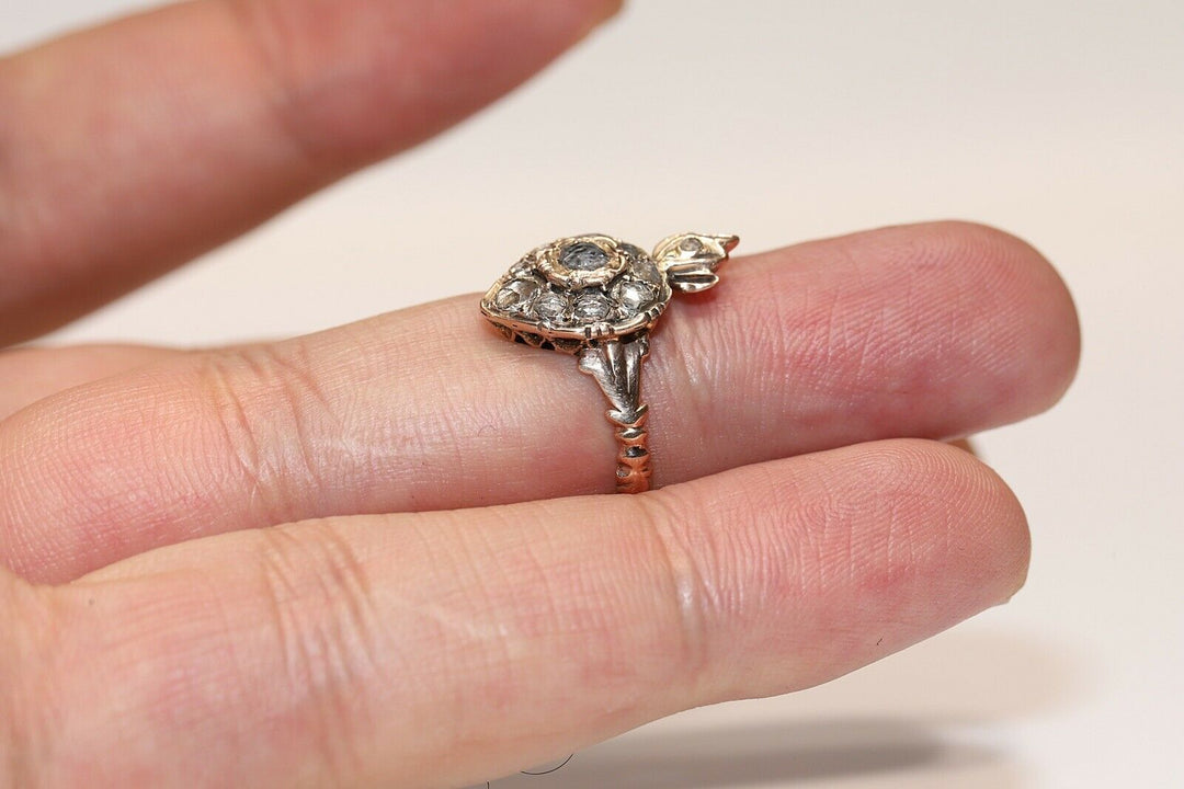 アンティーク オリジナル 8K オスマン ナチュラルローズカットダイヤモンドのハートリング