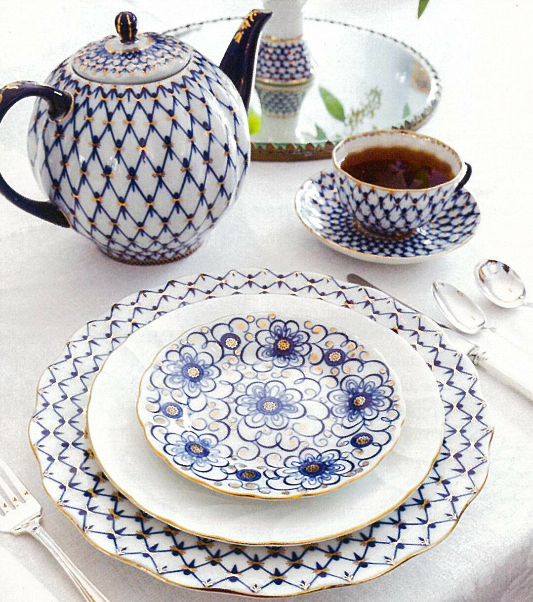 Classic Cobalt Net Teacup and Saucer by Imperial Porcelain Lomonosov LFZ IFZ