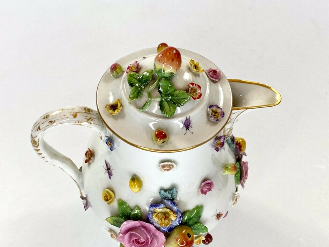 Meissen porcelain water jug. Flower & Fruit encrusted, c. 1870.