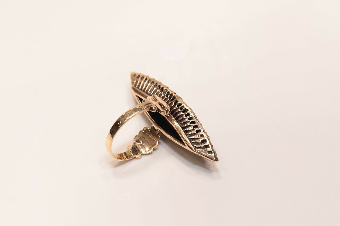 9K ナチュラルローズカットダイヤモンドのナヴェットスタイルリング