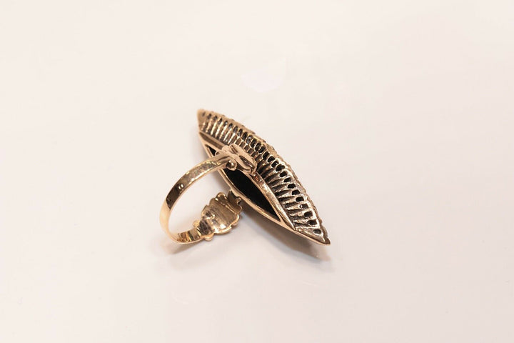 9K ナチュラルローズカットダイヤモンドのナヴェットスタイルリング