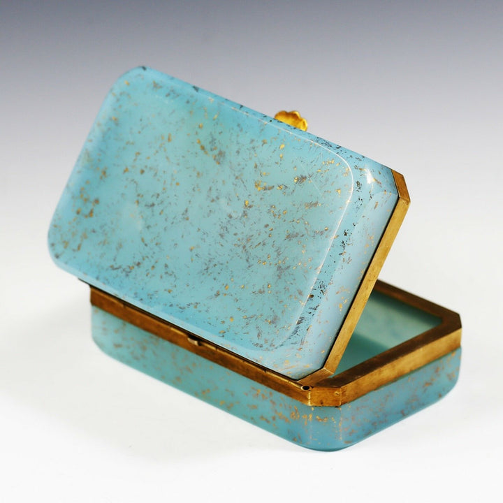 Vintage Italy Murano blue opaline Aventurine glass trinket or jewelry hinged Box