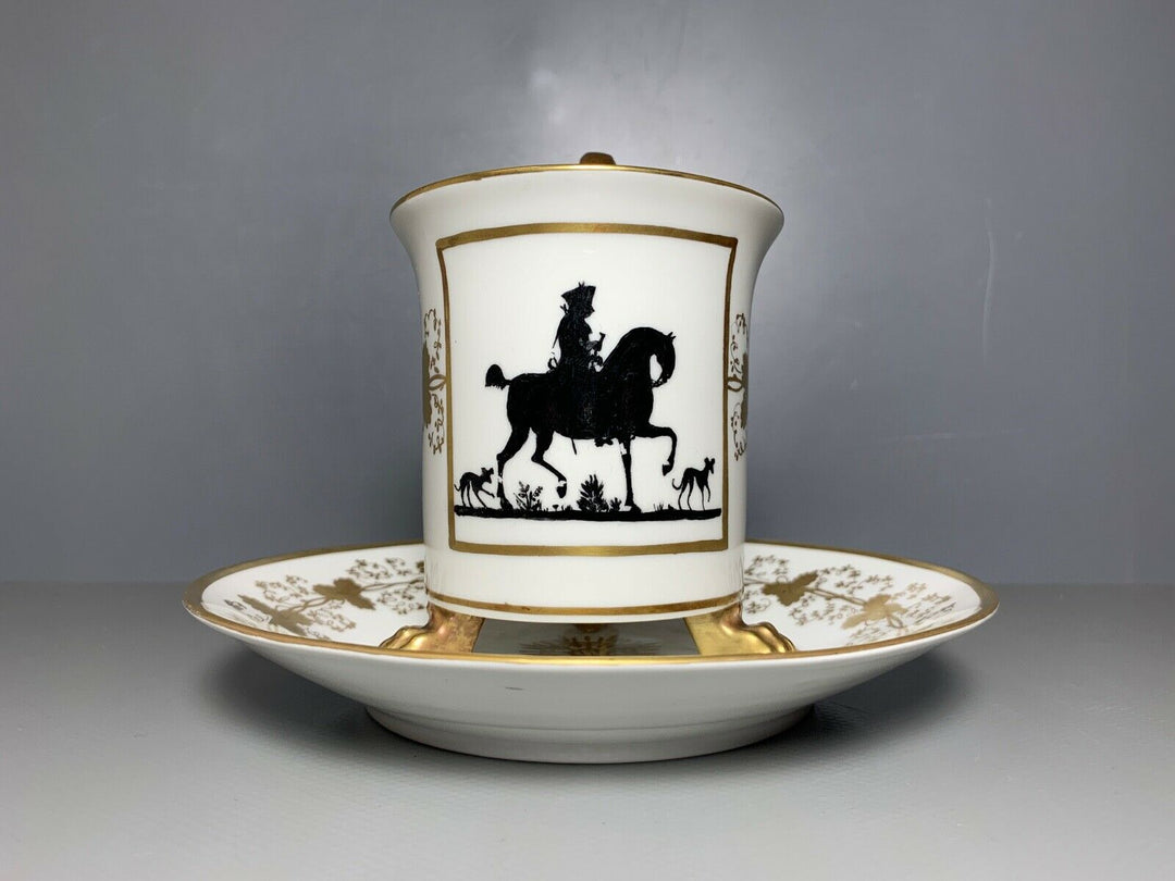 KPM BERLIN TASSE UT FRIEDRICH II ZU PFERD SCHATTENRISSMALEREI GUTER ZUSTAND 1915