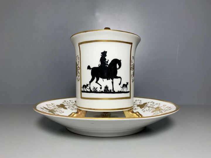 KPM BERLIN TASSE UT FRIEDRICH II ZU PFERD SCHATTENRISSMALEREI GUTER ZUSTAND 1915