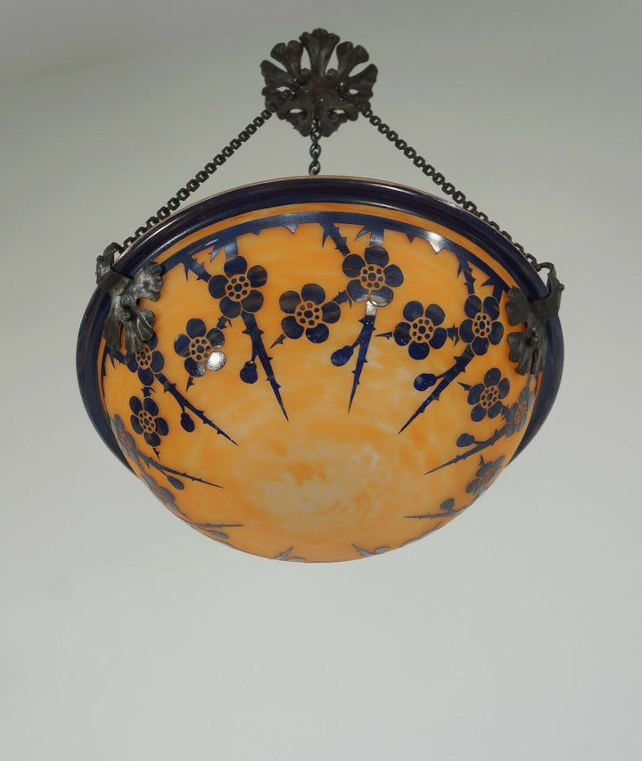 SCHNEIDER : FRENCH 1920 ART DECO PENDANT Le Verre Français cameo chandelier 1925
