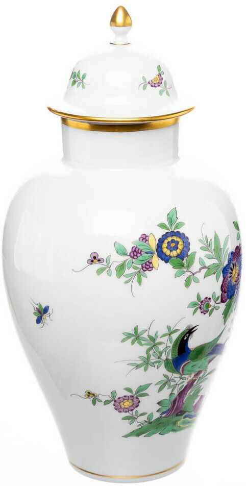 Deckelvase indische Fels- Blumen und Vogelmalerei Meissen Neuer Ausschnitt 1. W.