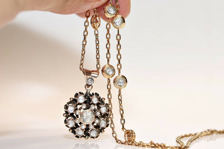 アンティーク オスマン朝 14K ゴールド 天然ローズカット ダイヤモンド装飾ネックレス