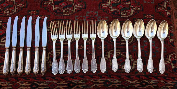 CHRISTOFLE CARDEILHAC STERLING SILVER DESSERT SET FOR SIX WITH 18 PIECES