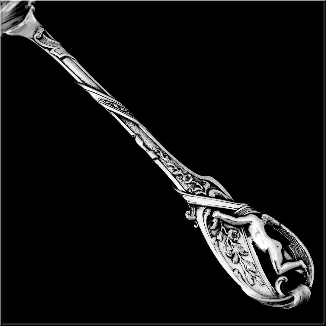 Canaux Masterpiece French Sterling Silver Sugar Sifter Spoon, Cherub