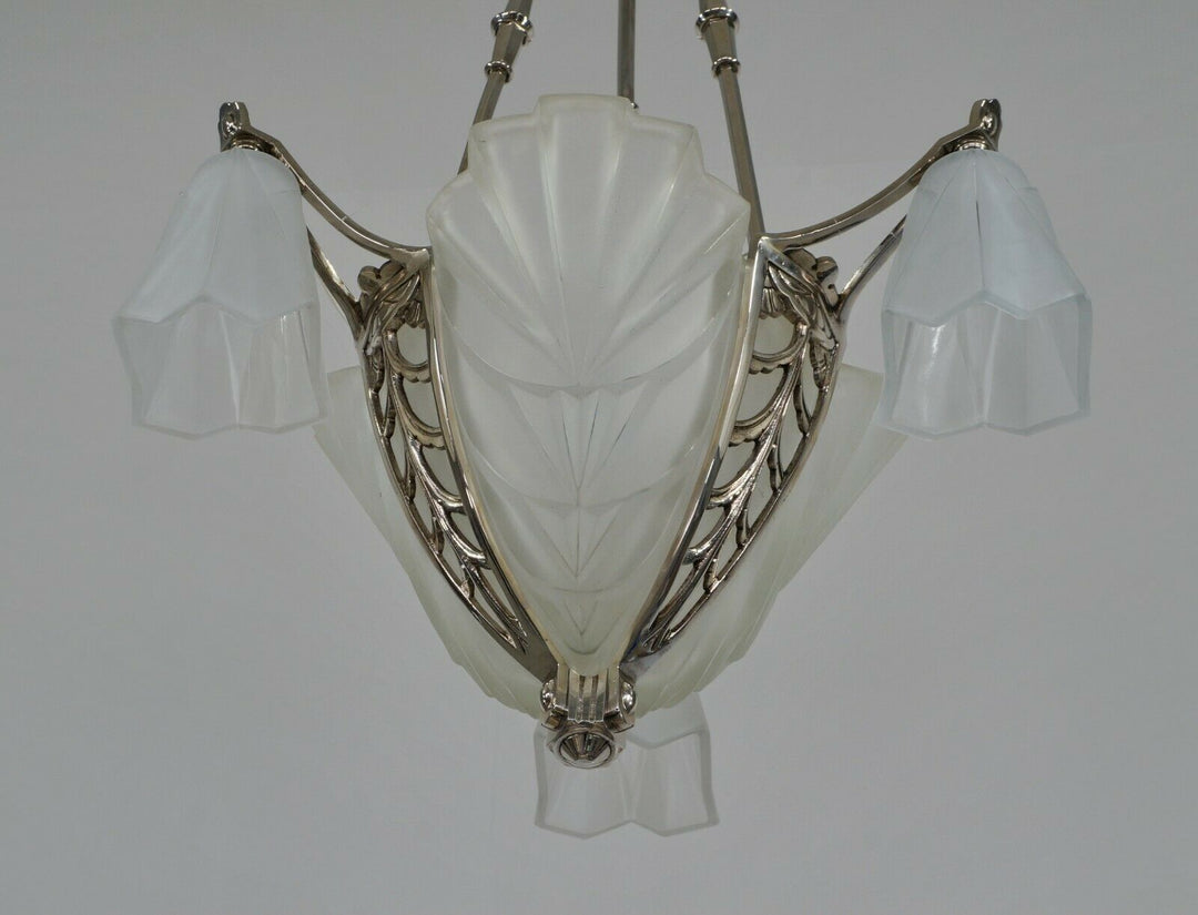 DEGUÉ & JAMAIN : FRENCH 1930 ART DECO CHANDELIER ....... lamp muller era France