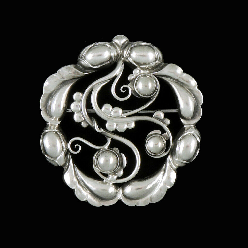 Georg Jensen. Early Art Nouveau Sterling Silver Brooch #159. 1915-30 Hallmarks.
