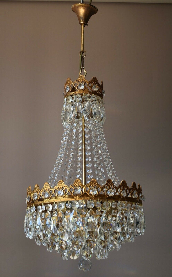 Empire Vintage Crystal Chandelier, Antique Glass Lighting, French Lighting lamp