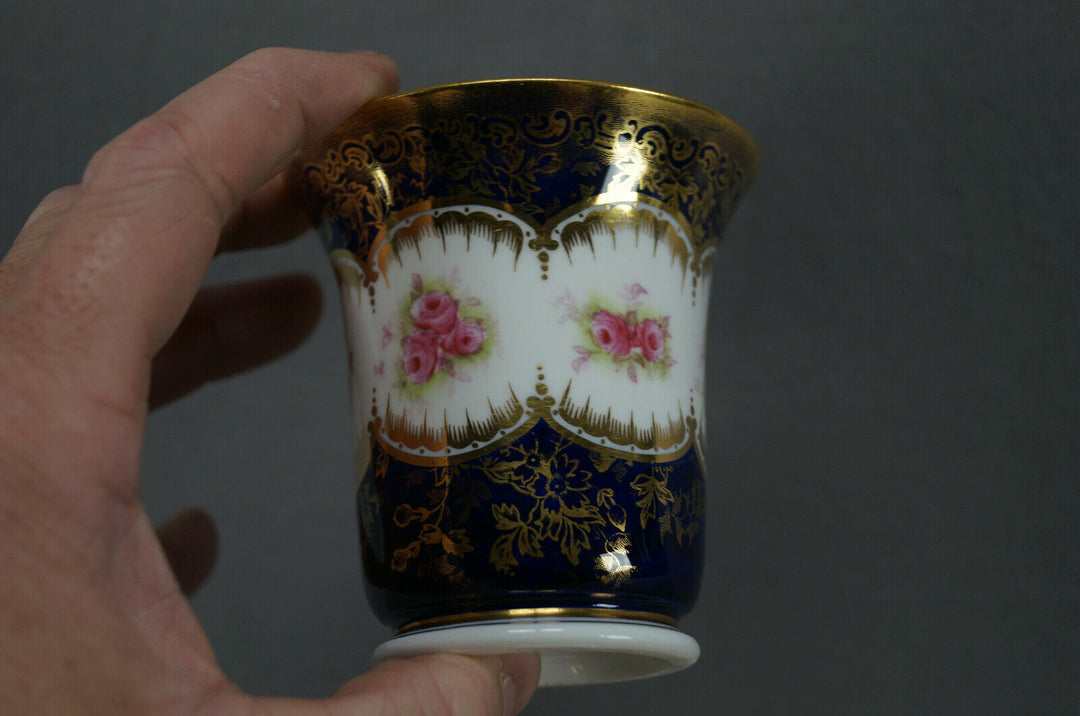 Paragon Pink Roses Cobalt & Gold Empire Form Chocolate Cup & Saucer Circa 1907