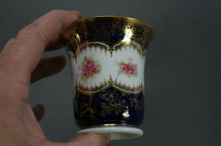 Paragon Pink Roses Cobalt & Gold Empire Form Chocolate Cup & Saucer Circa 1907