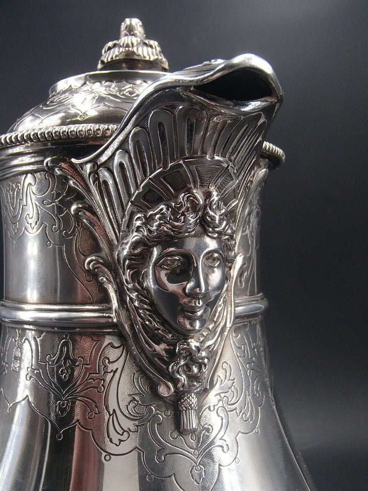CARDEILHAC RARE CAFETIERE EN ARGENT MASSIF POINCON MINERVE DECOR REGENCE