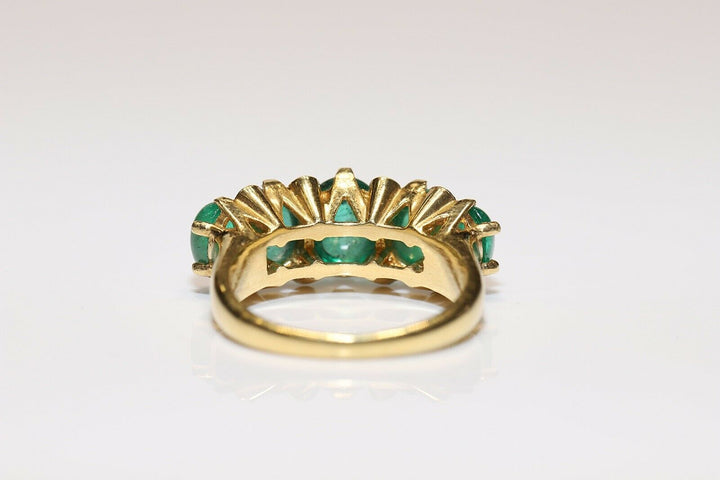 18K ナチュラルダイヤモンドとカボションカットエメラルドのリング