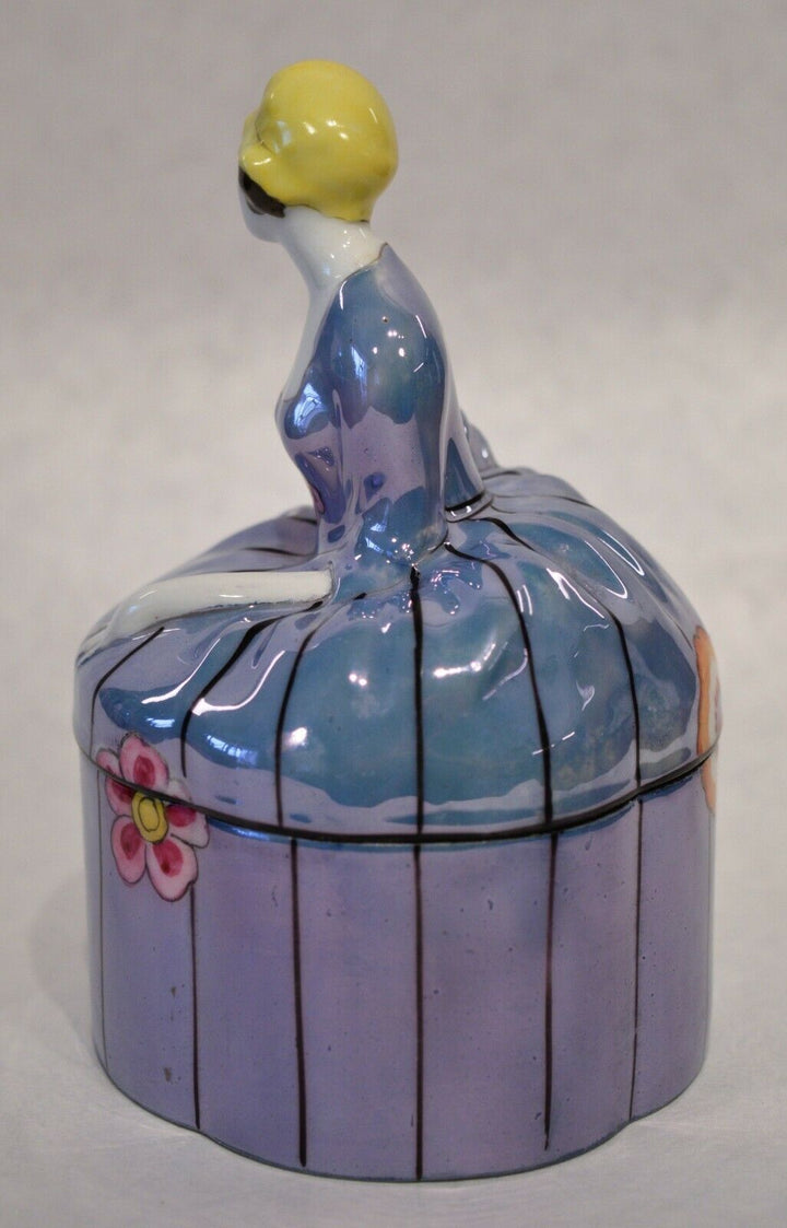 Great & scarce Art Deco lady Noritake blue luster oval box c.1920’s Superb!