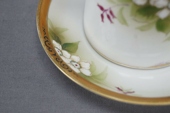 Nippon Morimura Hand Painted White Wild Rose Scrollwork & Beaded Syrup Pitcher