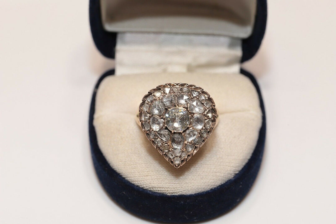 アンティーク 8K ナチュラルローズカットダイヤモンドのハートスタイルリング