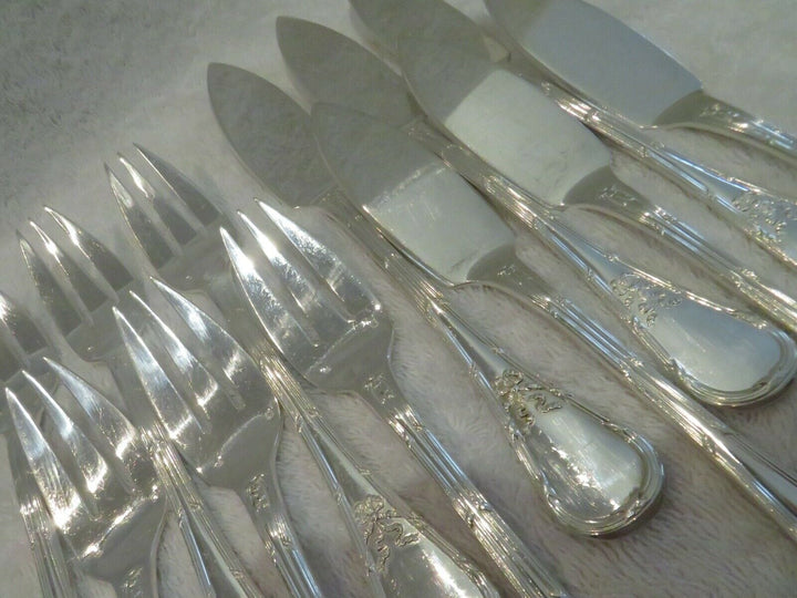 early 20th c french 950 silver 12p fish cutlery set Puiforcat Louis XVI st ety