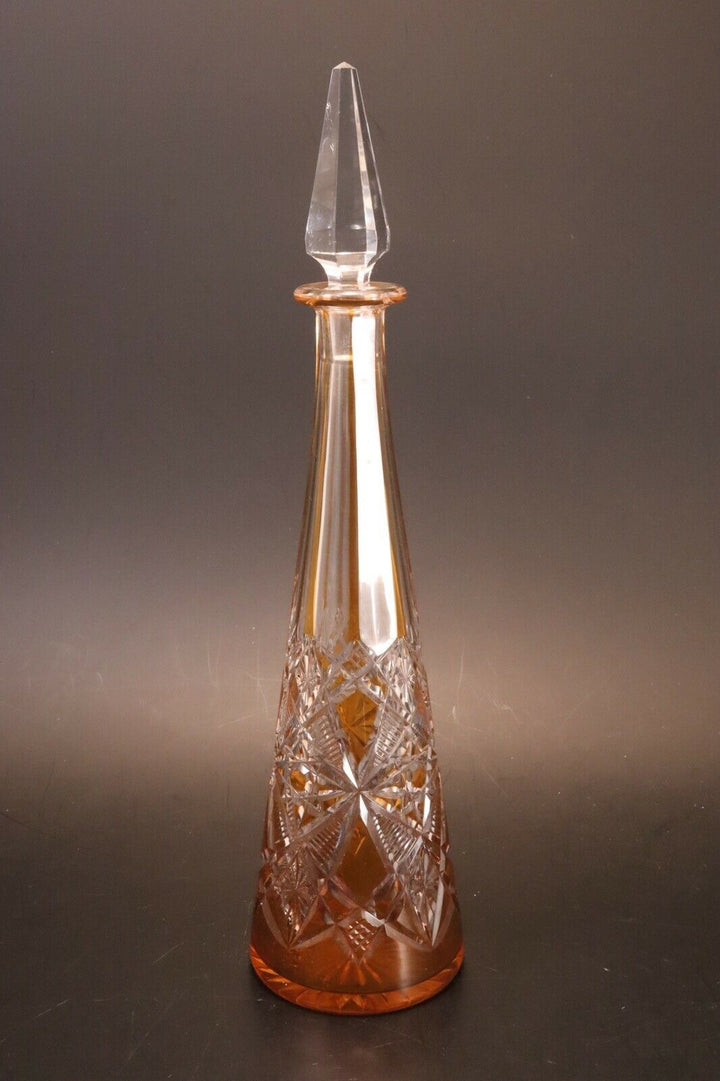 Carafe Baccarat cristal double Overlay taillé Lagny decanter vin du Rhin orange