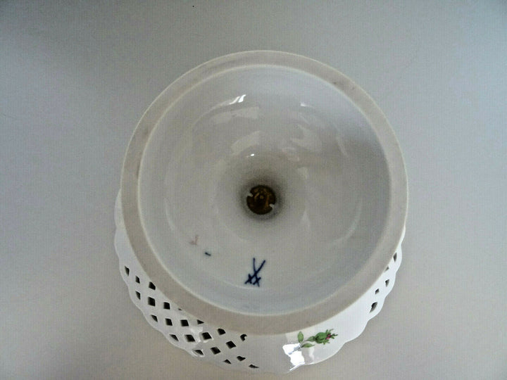 マイセン(Meissen)　ピンクローズ　透かし皿　脚付きコンポート