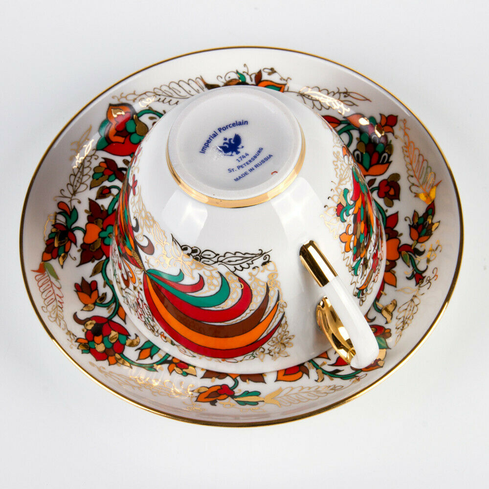 Red Rooster TeaCup & Saucer Imperial Porcelain Lomonosov Bone China