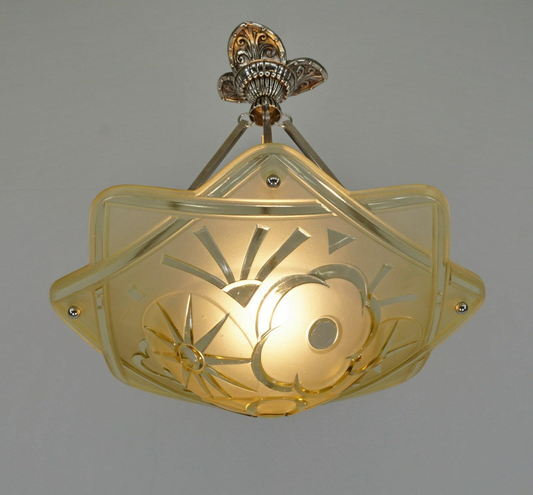DEGUE : FRENCH 1930 ART DECO CHANDELIER ... pendant lustre lamp lampe muller era