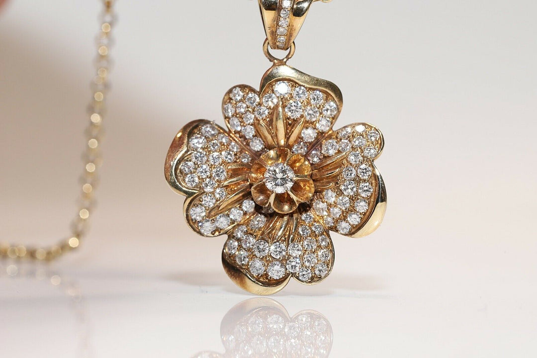 ビンテージ オリジナル 18K ゴールド 天然ダイヤモンド 装飾フラワーネックレス