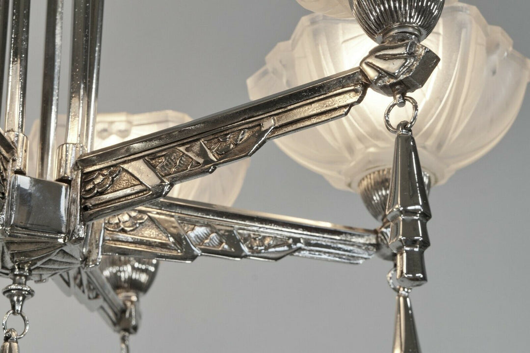 JEAN GAUTHIER (EJG) : FRENCH 1930 ART DECO CHANDELIER ... lamp muller era France