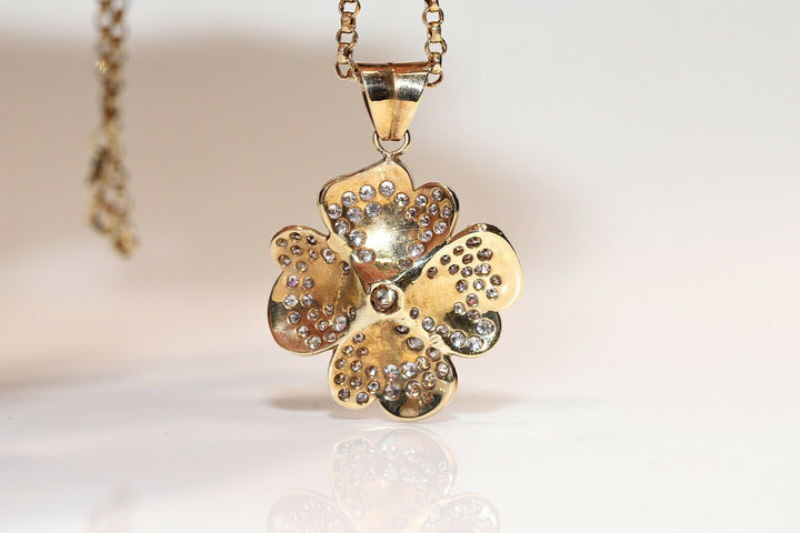 ビンテージ オリジナル 18K ゴールド 天然ダイヤモンド 装飾フラワーネックレス