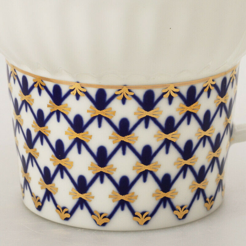 Wave Cobalt Net Coffee Cup & Saucer Imperial Porcelain Lomonosov Bone China