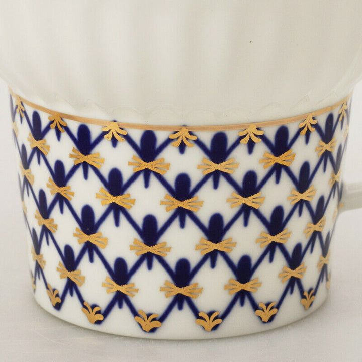 Wave Cobalt Net Coffee Cup & Saucer Imperial Porcelain Lomonosov Bone China